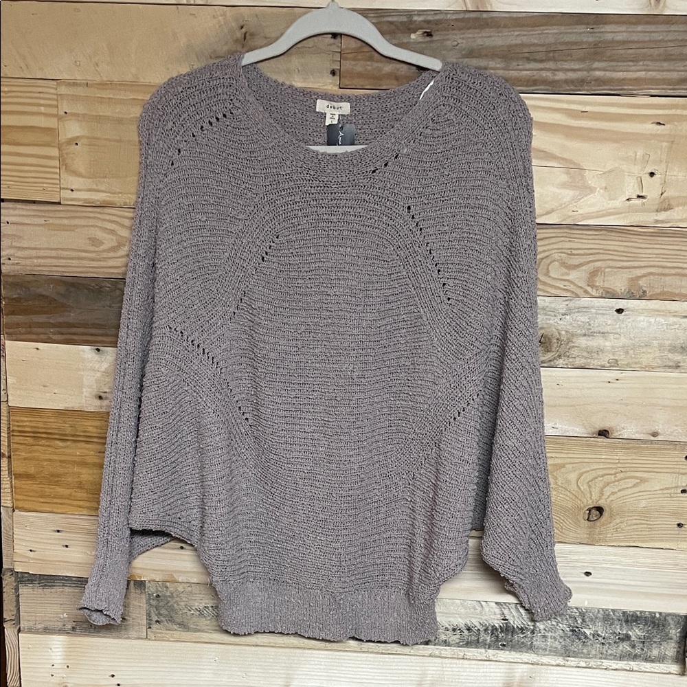 Debut size Large Super Soft Scoop Neck Sweater with Bat Sleeves in Taupe Color